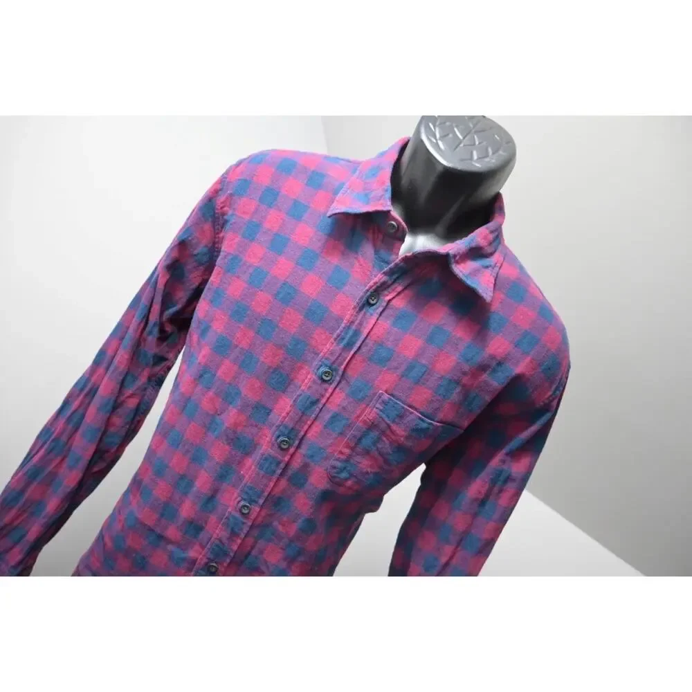 J Crew Slim Fit Flannel Camp Shirt Button Up Plaid Long Sleeve Mens Sz Large‎